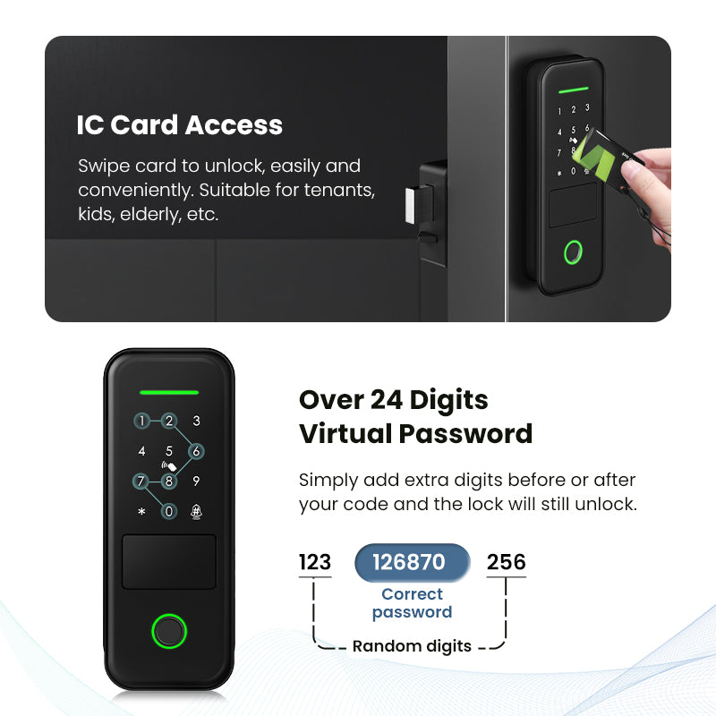 R7-Keyless Entry Electric Rim Lock TTLock App Remote Control, Biometric Fingerprint Smart Door Lock with Password/Key/IC Card Unlock