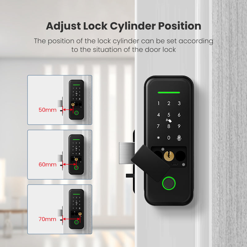 R7-Keyless Entry Electric Rim Lock TTLock App Remote Control, Biometric Fingerprint Smart Door Lock with Password/Key/IC Card Unlock