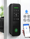 R7-Keyless Entry Electric Rim Lock TTLock App Remote Control, Biometric Fingerprint Smart Door Lock with Password/Key/IC Card Unlock