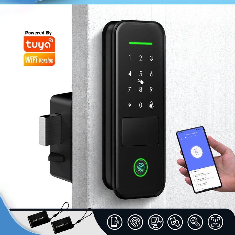 R7-Fingerprint Smart Lock with TUYA App Remote Control, Keypad Code, RFID Card, Keyless Entry,Electric Rim Lock & Gateway for Home Security