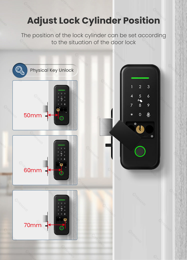 R7-Fingerprint Smart Lock with TUYA App Remote Control, Keypad Code, RFID Card, Keyless Entry,Electric Rim Lock & Gateway for Home Security