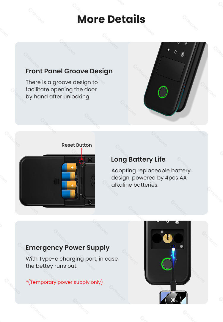 R7-Fingerprint Smart Lock with TUYA App Remote Control, Keypad Code, RFID Card, Keyless Entry,Electric Rim Lock & Gateway for Home Security