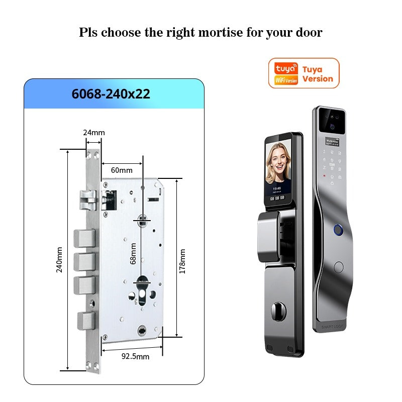Tropernic F7 7 In 1 Tuya Fully Automatic Smart Door Lock with HD Camera Palm Unlock Video Surveillance 6068 Security Door Lock APP Remote Unlock Keyless Digital Lock Support Two Way Intercom