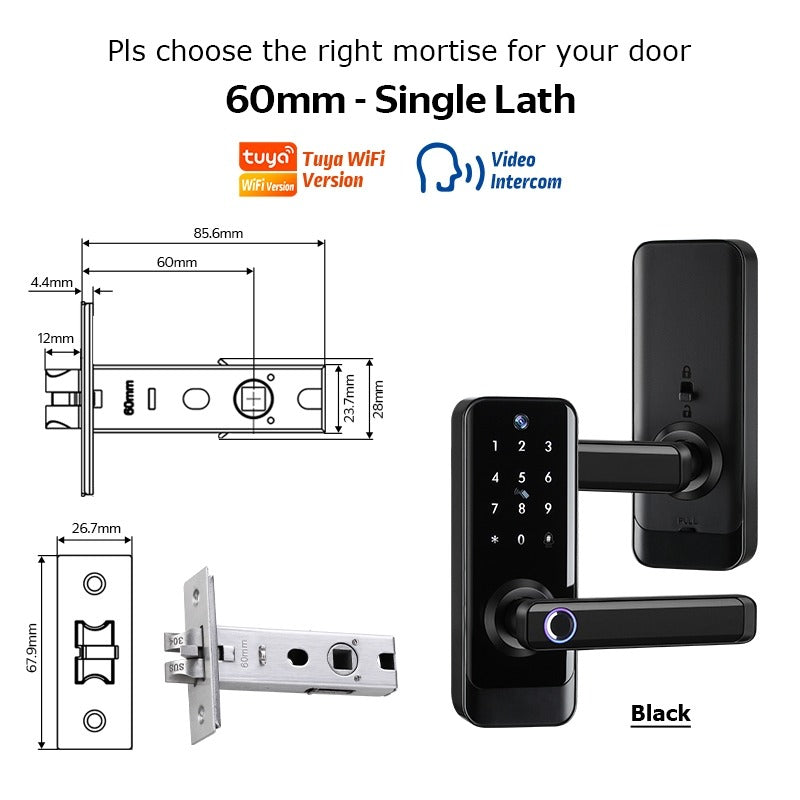 Tropernic A233MY Tuya WiFi Smart Door Lock with Security Camera Two Way Intercom Tempered Glass 5 In 1 Fingerprint Password Digital Door Kock Knob with Doorbell for Wooden Door