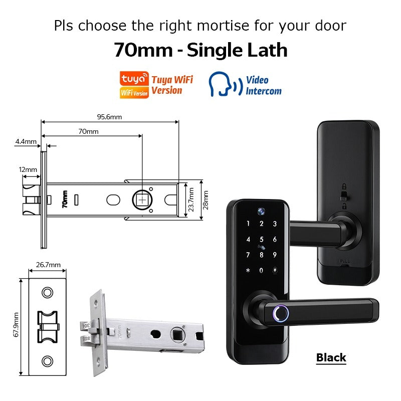 Tropernic A233MY Tuya WiFi Smart Door Lock with Security Camera Two Way Intercom Tempered Glass 5 In 1 Fingerprint Password Digital Door Kock Knob with Doorbell for Wooden Door