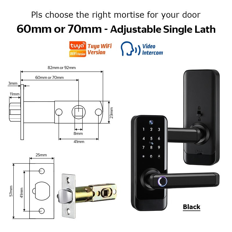 Tropernic A233MY Tuya WiFi Smart Door Lock with Security Camera Two Way Intercom Tempered Glass 5 In 1 Fingerprint Password Digital Door Kock Knob with Doorbell for Wooden Door