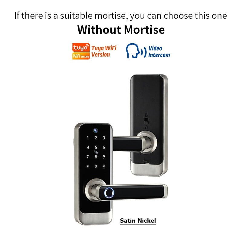 Tropernic A233MY Tuya WiFi Smart Door Lock with Security Camera Two Way Intercom Tempered Glass 5 In 1 Fingerprint Password Digital Door Kock Knob with Doorbell for Wooden Door