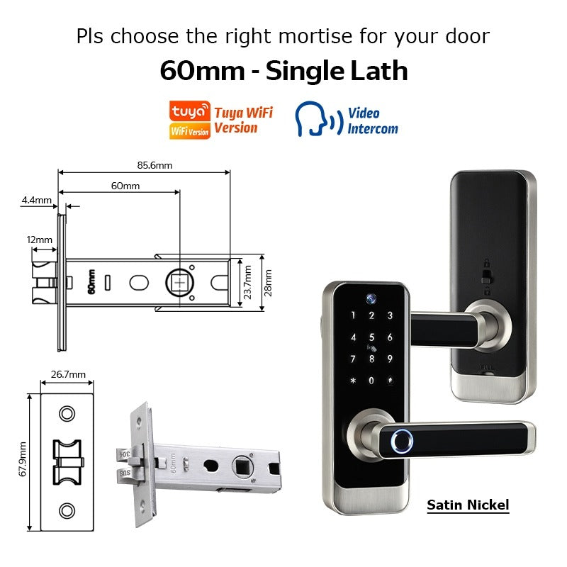 Tropernic A233MY Tuya WiFi Smart Door Lock with Security Camera Two Way Intercom Tempered Glass 5 In 1 Fingerprint Password Digital Door Kock Knob with Doorbell for Wooden Door