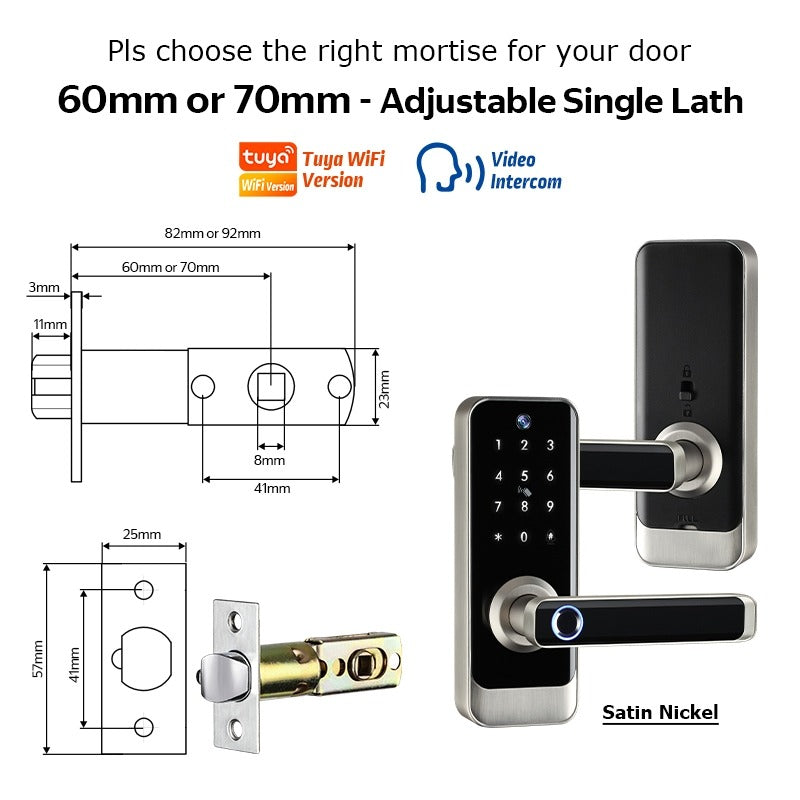 Tropernic A233MY Tuya WiFi Smart Door Lock with Security Camera Two Way Intercom Tempered Glass 5 In 1 Fingerprint Password Digital Door Kock Knob with Doorbell for Wooden Door