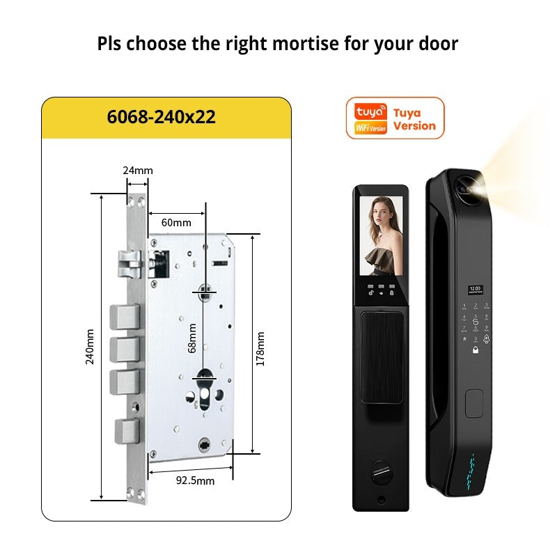 Tropernic Z37 7 In 1 Tuya Smart Door Lock with HD Camera Video Surveillance APP Remote Unlock Fully Automatic Security Door Digital Lock Face Palm Print Unlock Kunci Pintu Rumah