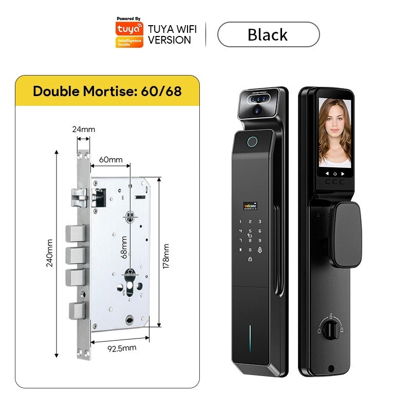 Tropernic V10 7 In 1 Tuya Smart Door Lock with Security Camera 3D Facial Recognition Fully Automatic Digital Lock Palmprint Unlock Intercom Security Door Lock
