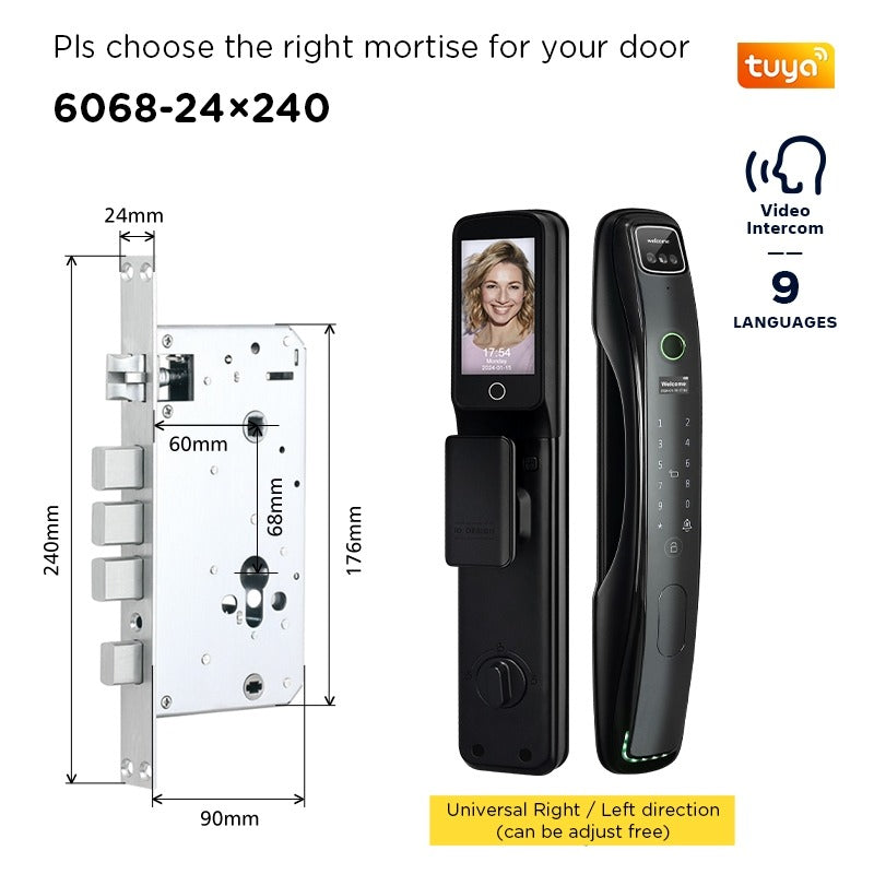 Tropernic N18 7 In 1 Tuya Smart Door Lock with HD Security Camera Video Surveillance Fully Automatic Safety Door Digital Lock with Intercom Function