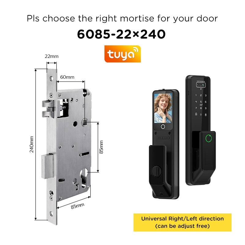 Tropernic G2-ULTRA Tuya Smart Door Lock with Video Surveillance 3D Face Palmprint Unlock Fully Automatic Digital Door Lock APP User Management Remote Unlock Fingerprint Tombol Pintu Rumah for Wooden Door