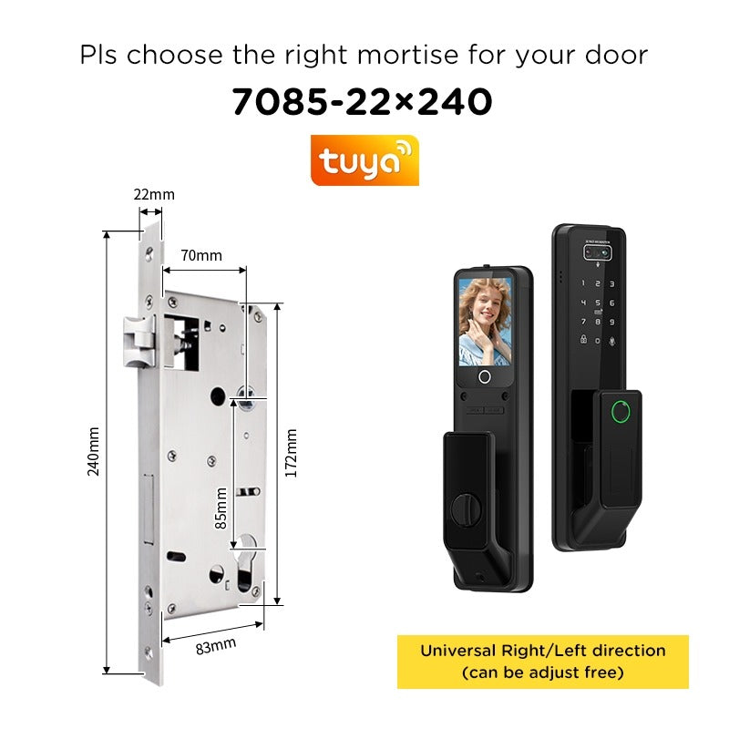 Tropernic G2-ULTRA Tuya Smart Door Lock with Video Surveillance 3D Face Palmprint Unlock Fully Automatic Digital Door Lock APP User Management Remote Unlock Fingerprint Tombol Pintu Rumah for Wooden Door