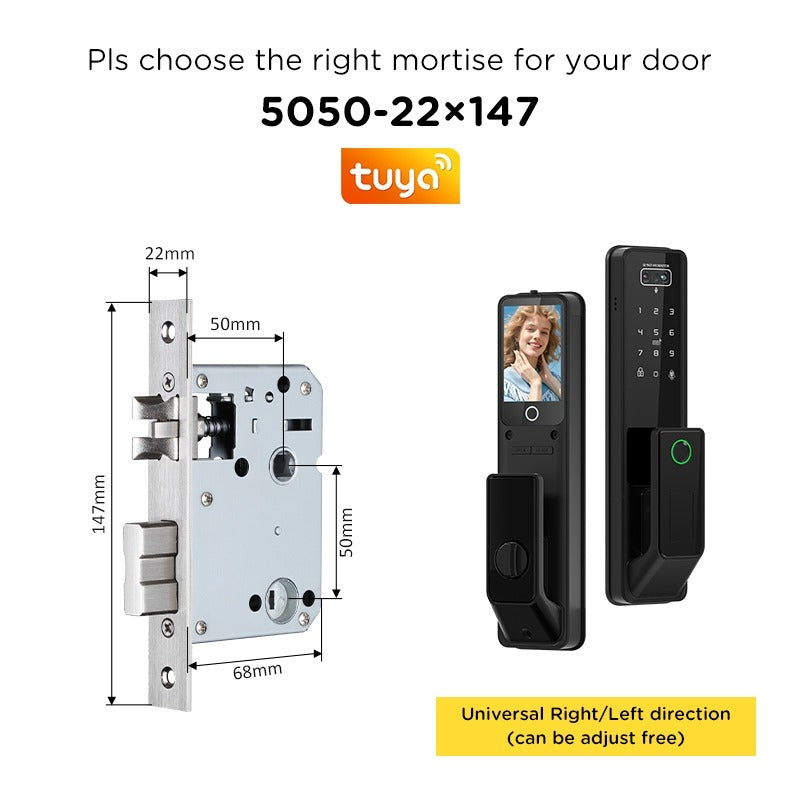 Tropernic G2-ULTRA Tuya Smart Door Lock with Video Surveillance 3D Face Palmprint Unlock Fully Automatic Digital Door Lock APP User Management Remote Unlock Fingerprint Tombol Pintu Rumah for Wooden Door