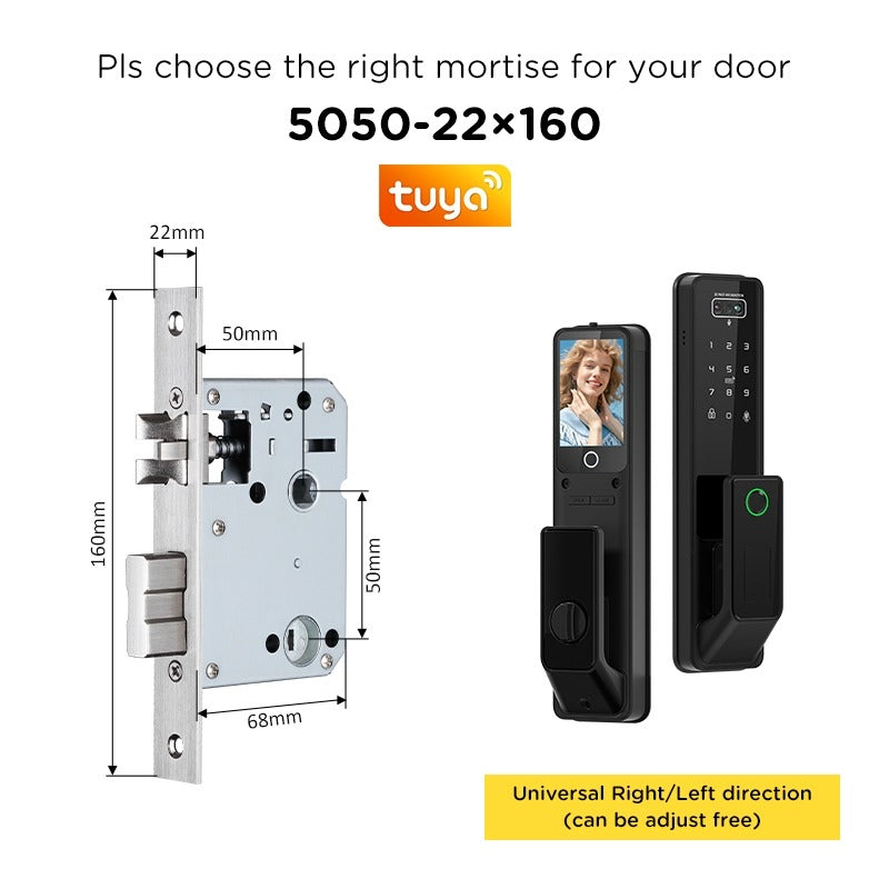 Tropernic G2-ULTRA Tuya Smart Door Lock with Video Surveillance 3D Face Palmprint Unlock Fully Automatic Digital Door Lock APP User Management Remote Unlock Fingerprint Tombol Pintu Rumah for Wooden Door