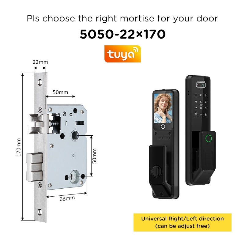 Tropernic G2-ULTRA Tuya Smart Door Lock with Video Surveillance 3D Face Palmprint Unlock Fully Automatic Digital Door Lock APP User Management Remote Unlock Fingerprint Tombol Pintu Rumah for Wooden Door