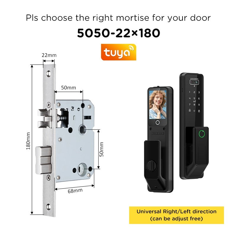 Tropernic G2-ULTRA Tuya Smart Door Lock with Video Surveillance 3D Face Palmprint Unlock Fully Automatic Digital Door Lock APP User Management Remote Unlock Fingerprint Tombol Pintu Rumah for Wooden Door