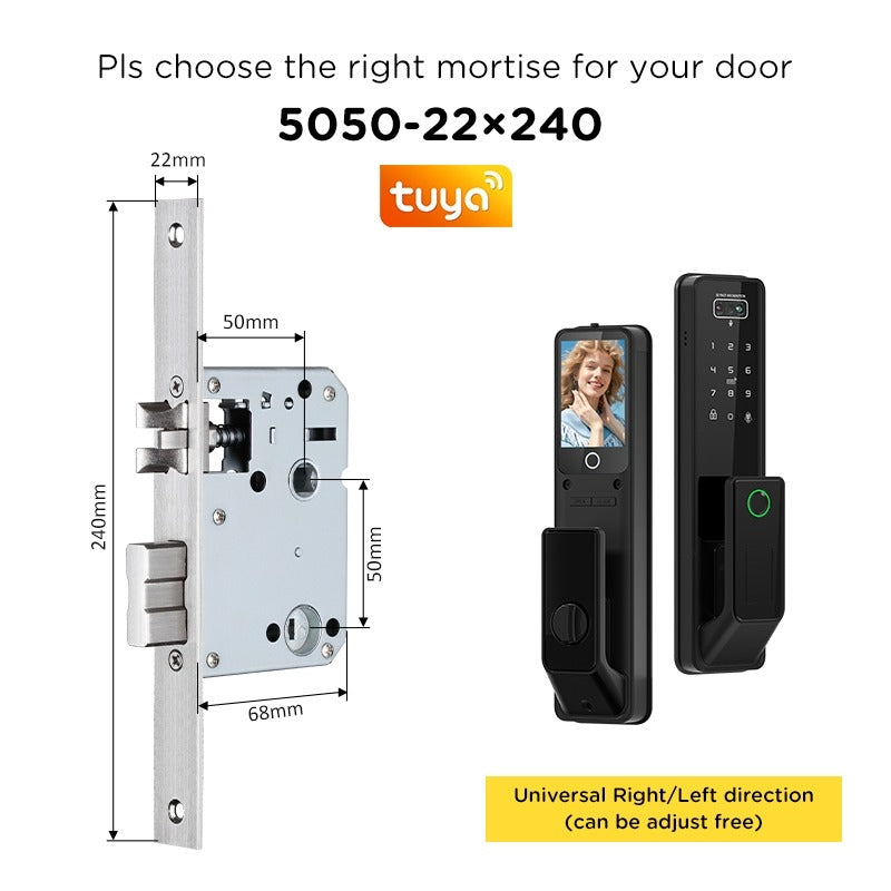 Tropernic G2-ULTRA Tuya Smart Door Lock with Video Surveillance 3D Face Palmprint Unlock Fully Automatic Digital Door Lock APP User Management Remote Unlock Fingerprint Tombol Pintu Rumah for Wooden Door