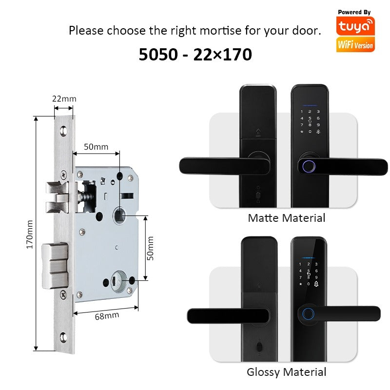 Tropernic H03 5 In 1 Tuya Smart Door Lock with Doorbell Password Digital Lock with Electronic Anti-Lock Fingreprint Kunci Pintu Rumah for Home