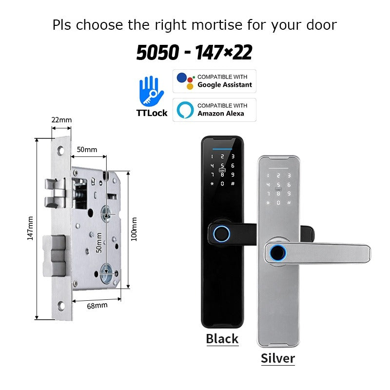 Tropernic K7 5 In 1 TTLOCK Smart Door Lock Fingerprint Lock Pintu Rumah APP Remote Unlock Password Digital Lock for Woodern Door APP Management Google Home Amazon Alexa