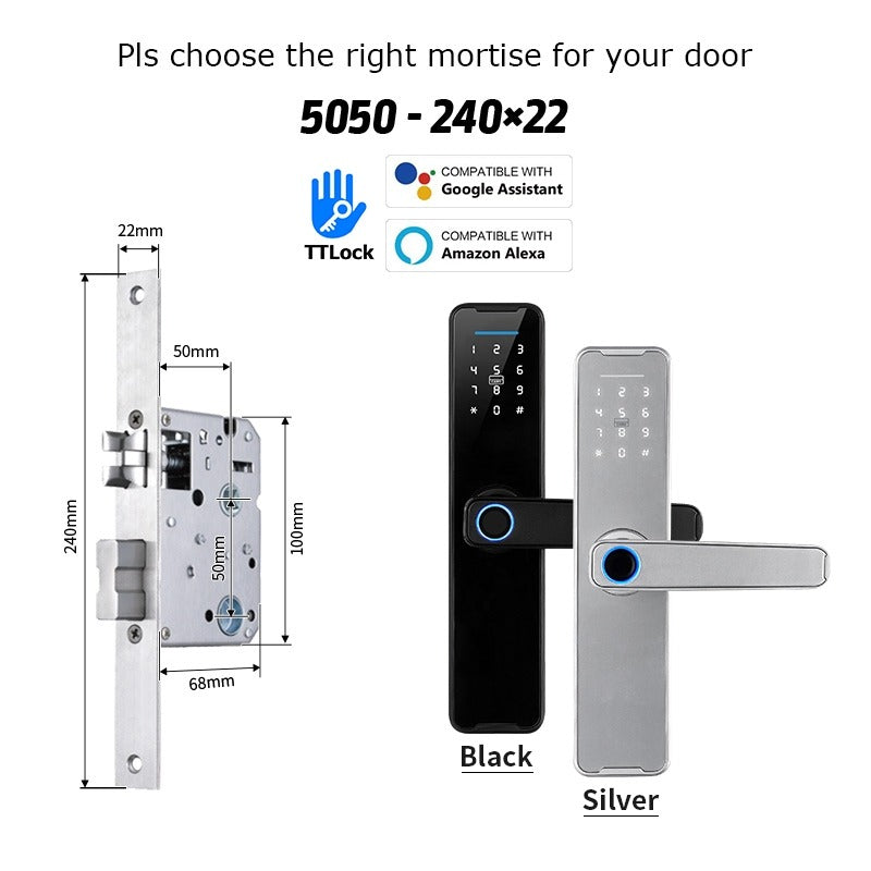 Tropernic K7 5 In 1 TTLOCK Smart Door Lock Fingerprint Lock Pintu Rumah APP Remote Unlock Password Digital Lock for Woodern Door APP Management Google Home Amazon Alexa