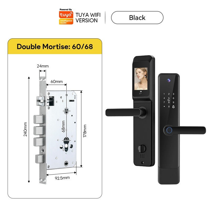 Tropernic YF1 Tuya WiFi Smart Door Lock With Security Camera HD Display Screen Fingerprint Digital Lock with Doorbell Function  Password Electronic Lock with Anti Theft Knob