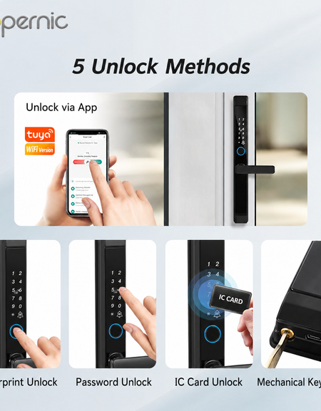 Tropernic D01 Tuya 5 in 1 Digital Door Lock with Doorbell App Remote Unlock Fingerprint Smart Door Lock for Sliding Door