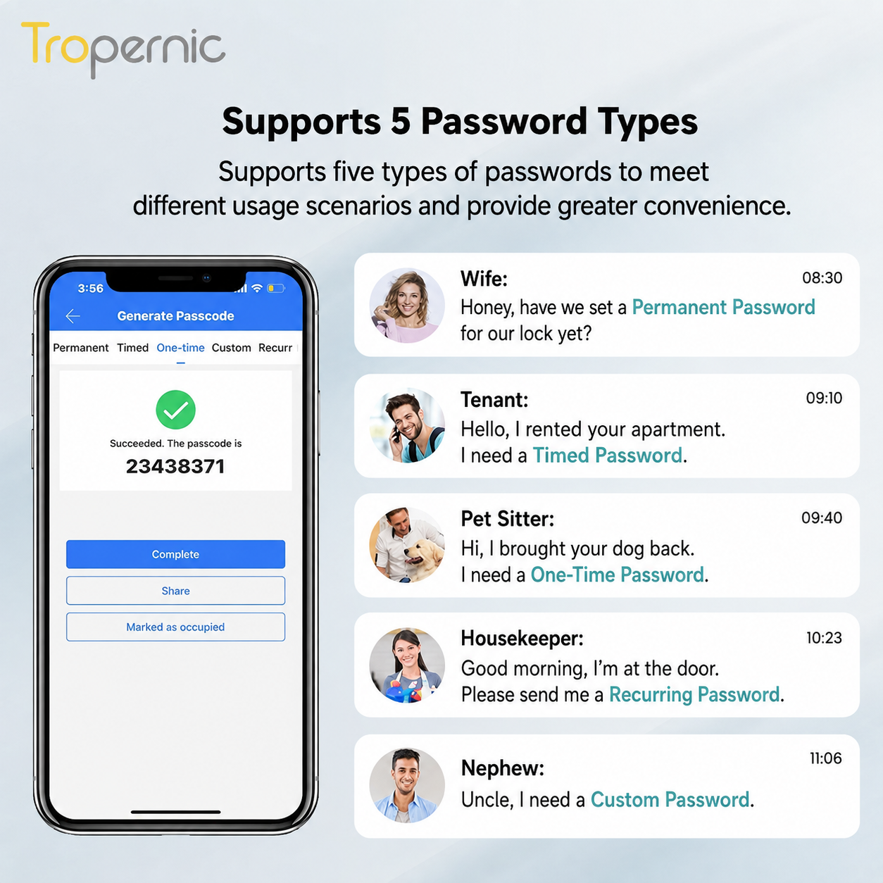 Tropernic F5 TTLOCK Smart Sliding Door Lock 5 in 1 Digital Lock with Doorbell App Unlock Waterproof Smart Door Lock for Aluminum Door